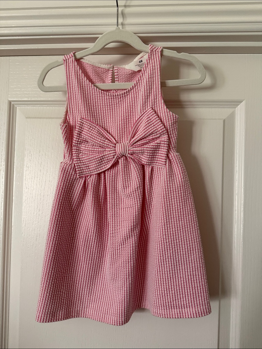 H&M Pink Seersucker Bow-Front Dress